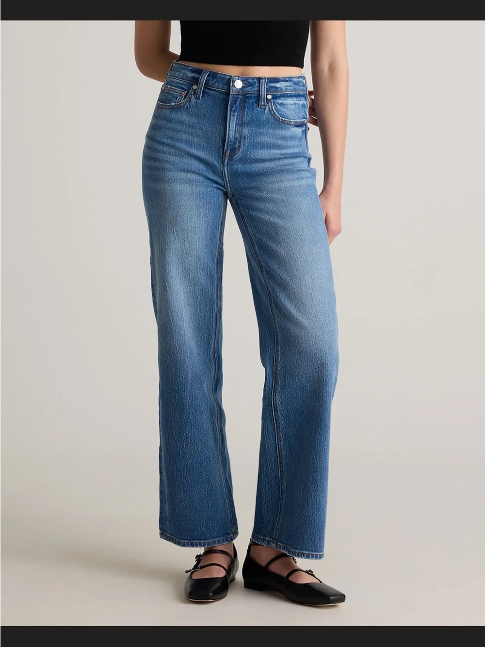 Quince Bella Stretch Relaxed Straight size 24 x 28 Short Inseam Atlantic Blue